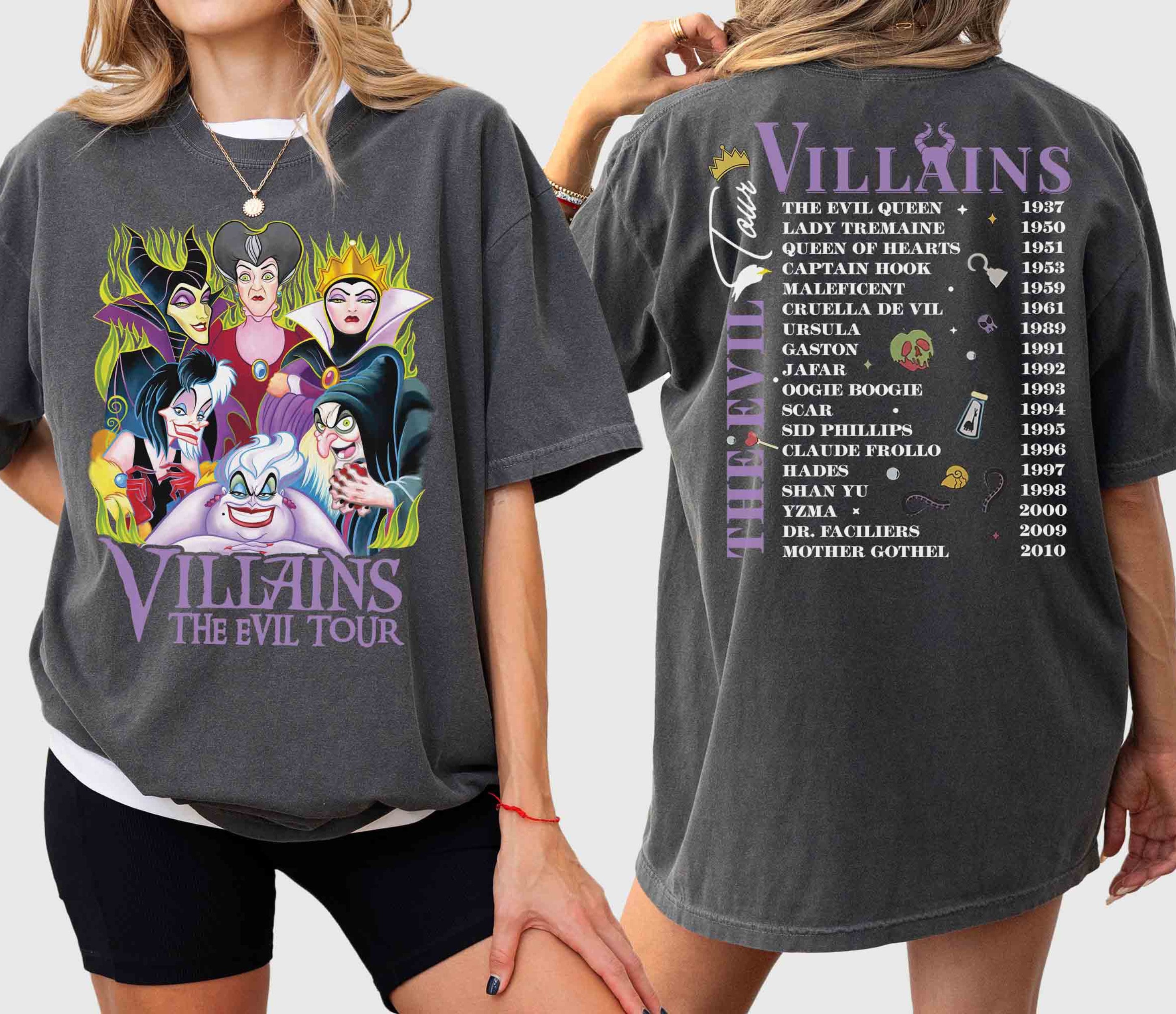 Retro Disney Villains Evil Tour Shirt, Disneyland Halloween Shirt, Mickey Not So Scary Party Shirt, Disney Hallowee, Unisex Tshirt Size S New|Funny Birthday Cotton Tee Vintage Gift For Men Women